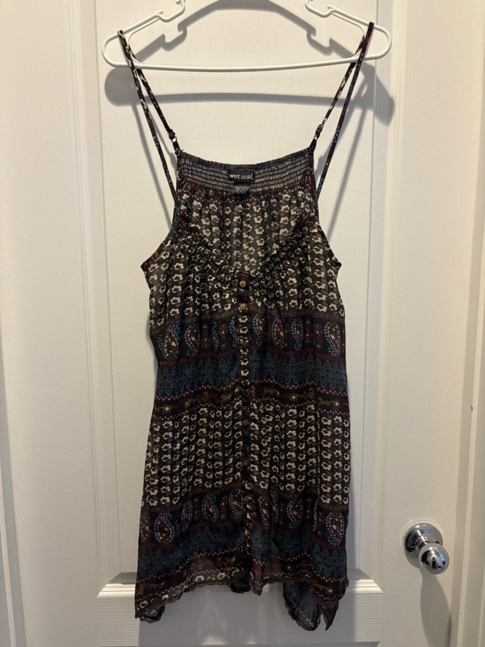 Y2K Wet Seal brown boho print strappy cami top